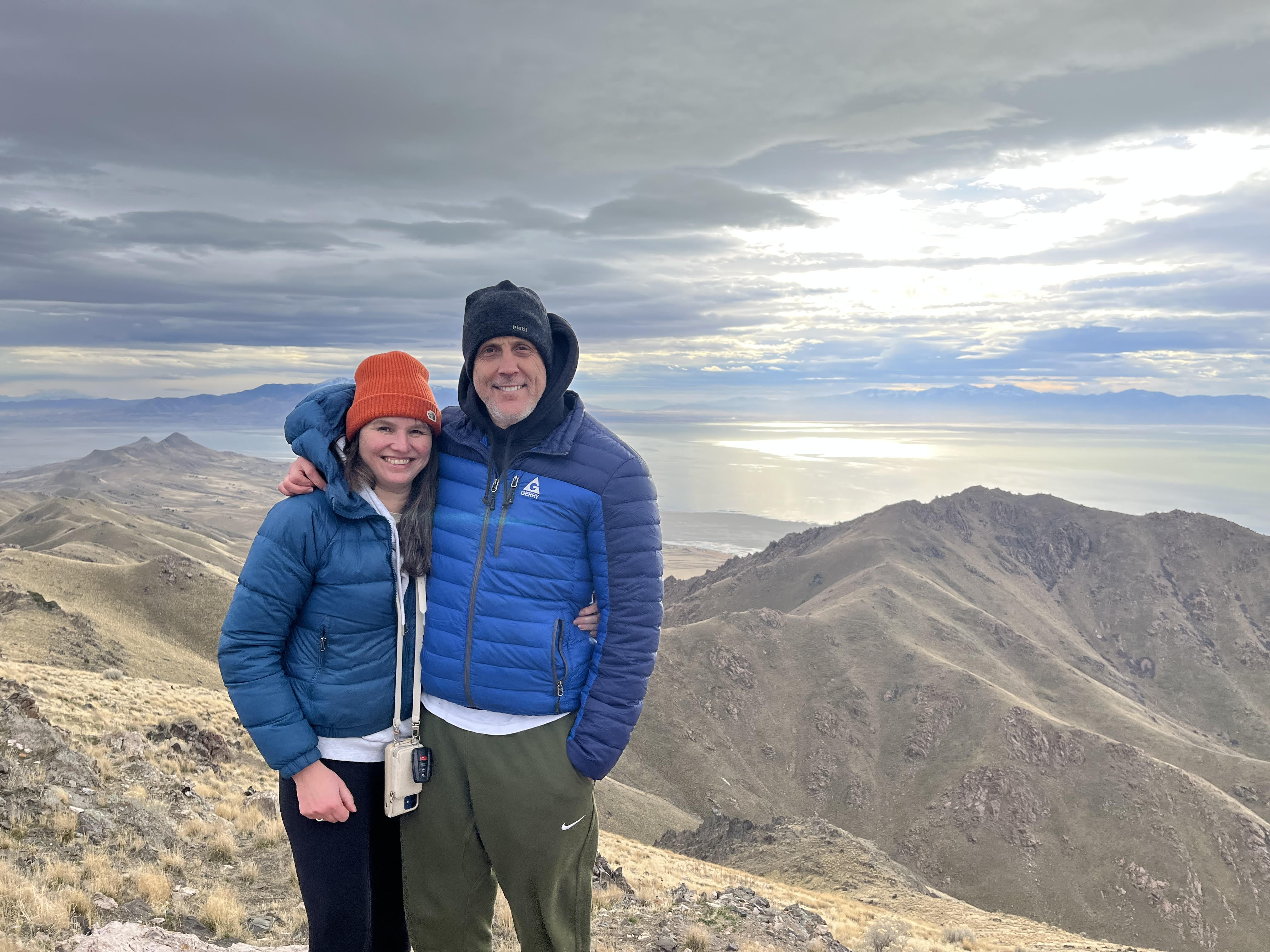 J. Lowry Snow hiking at Antelope Island with the Great Salt Lake in the background